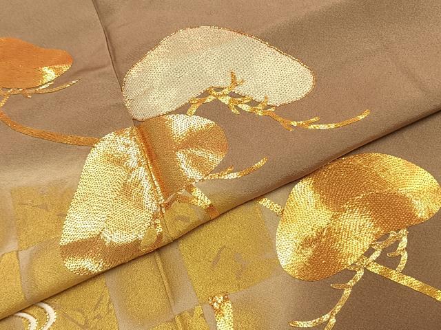 平和屋着物●豪華色留袖　駒刺繍　枝松文　金彩　ロング丈　正絹　逸品　AABI9416fy