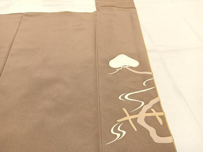 平和屋着物●豪華色留袖　駒刺繍　枝松文　金彩　ロング丈　正絹　逸品　AABI9416fy