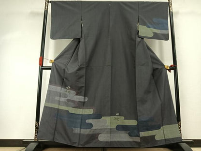 平和屋着物●訪問着　紬地　霞取り花文　正絹　逸品　AABI9420fy