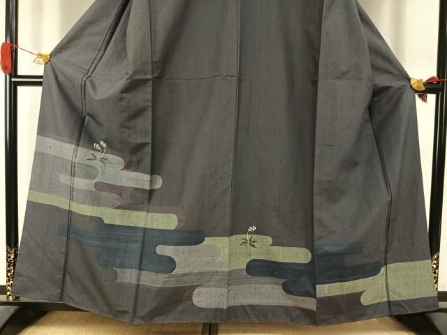 平和屋着物●訪問着　紬地　霞取り花文　正絹　逸品　AABI9420fy