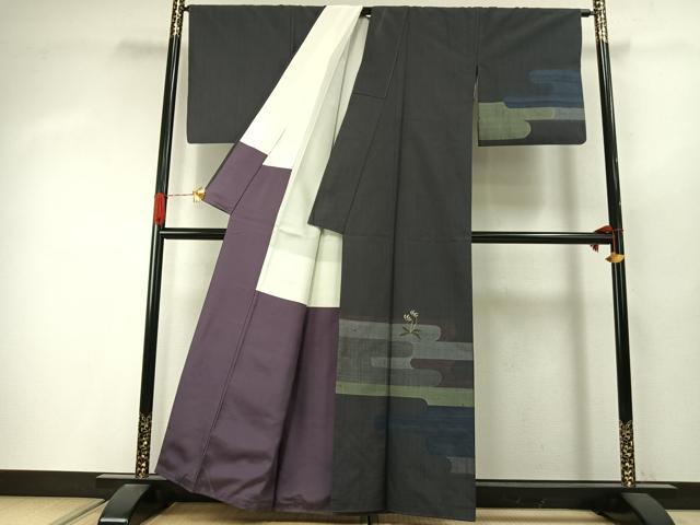 平和屋着物●訪問着　紬地　霞取り花文　正絹　逸品　AABI9420fy
