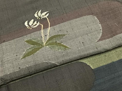 平和屋着物●訪問着　紬地　霞取り花文　正絹　逸品　AABI9420fy