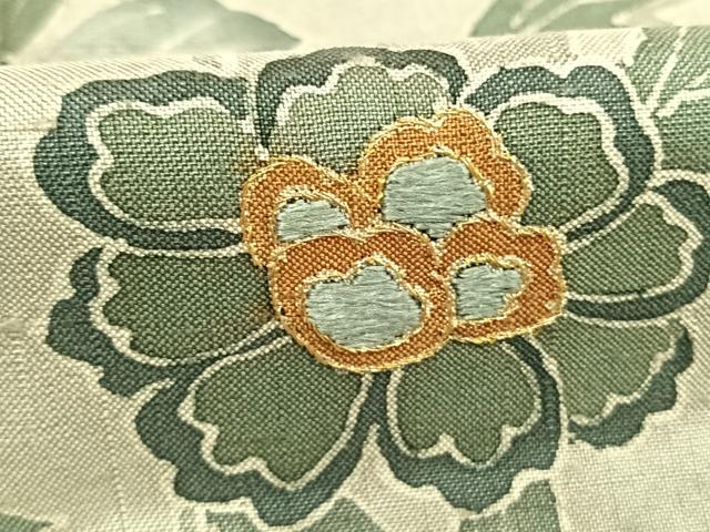 平和屋着物●訪問着　紬地　刺繍　花唐草文　金糸　正絹　逸品　未使用　AABI9421fy