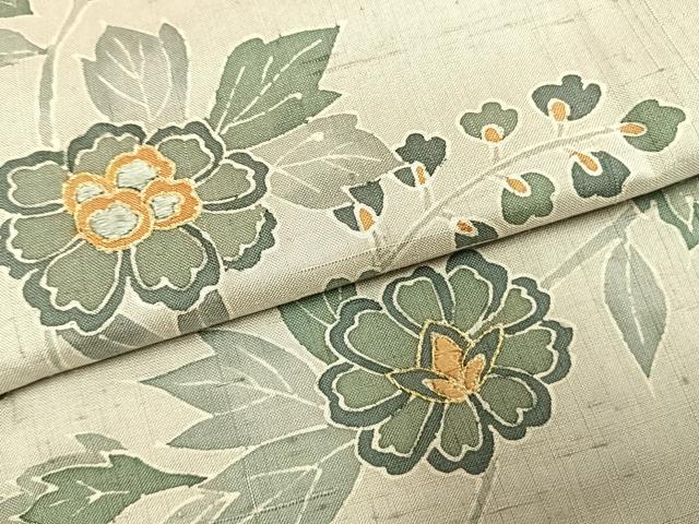 平和屋着物●訪問着　紬地　刺繍　花唐草文　金糸　正絹　逸品　未使用　AABI9421fy