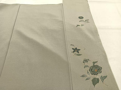 平和屋着物●訪問着　紬地　刺繍　花唐草文　金糸　正絹　逸品　未使用　AABI9421fy
