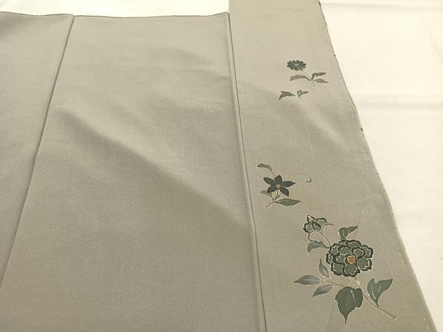 平和屋着物●訪問着　紬地　刺繍　花唐草文　金糸　正絹　逸品　未使用　AABI9421fy
