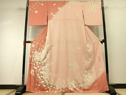 平和屋着物●訪問着　友禅　作家物　枝花文　暈し染め　正絹　逸品　AABI9422fy
