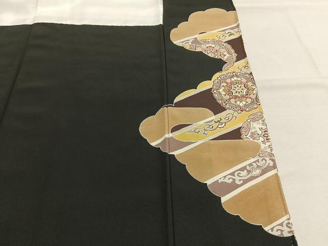 平和屋着物●豪華黒留袖　駒刺繍　吉祥花文　金彩　正絹　逸品　AABI9426fy