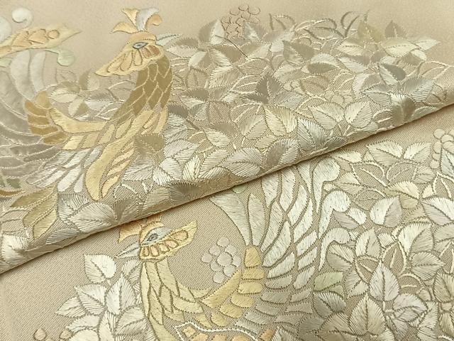 平和屋着物●訪問着　総刺繍　花鳥文　正絹　逸品　AABI9428fy