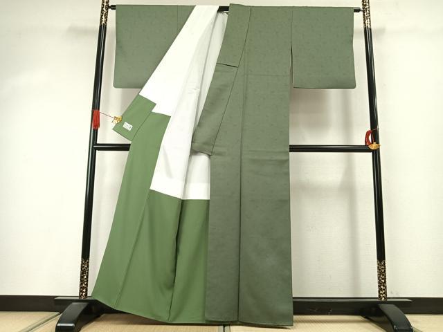 平和屋着物●洗える最高級着物　＜英＞はなぶさ謹製　色無地　草花地紋　老竹色　洗える着物　AABI9430fy