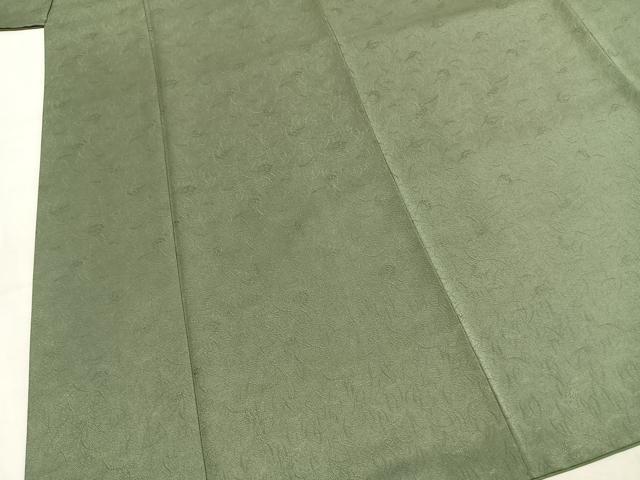平和屋着物●洗える最高級着物　＜英＞はなぶさ謹製　色無地　草花地紋　老竹色　洗える着物　AABI9430fy
