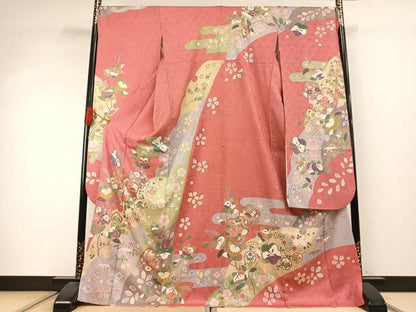平和屋着物●豪華振袖　駒刺繍　絞り　花蝶文　金彩　正絹　逸品　AABI9432fy