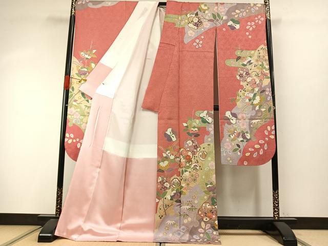 平和屋着物●豪華振袖　駒刺繍　絞り　花蝶文　金彩　正絹　逸品　AABI9432fy