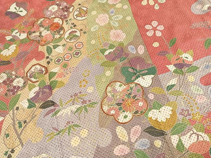 平和屋着物●豪華振袖　駒刺繍　絞り　花蝶文　金彩　正絹　逸品　AABI9432fy