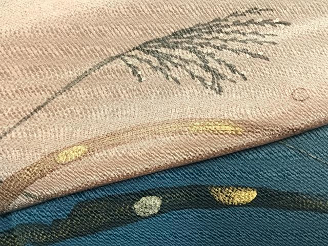 平和屋着物●人形作家・ホリヒロシ　訪問着　露芝文　暈し染め　金彩　鬼しぼ縮緬　正絹　逸品　AABI9433fy