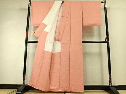 平和屋着物●上質な色無地　草花地紋　珊瑚色　正絹　逸品　未使用　AABI9434fy