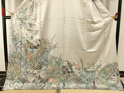 平和屋着物●訪問着　手描き　草花文　金彩　ロング丈　正絹　逸品　AABI9435fy