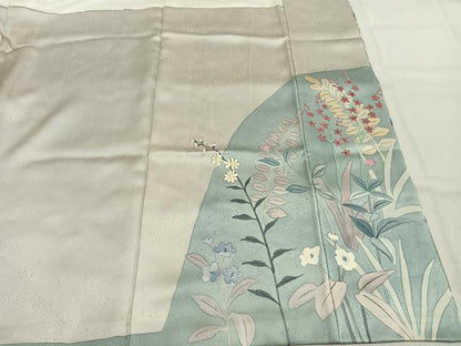 平和屋着物●訪問着　手描き　草花文　金彩　ロング丈　正絹　逸品　AABI9435fy