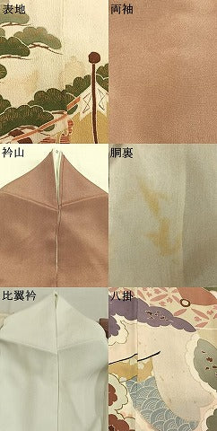 平和屋着物●アンティーク　大正ロマン　色留袖　駒刺繍　扇面貝桶花文　暈し染め　正絹　逸品　AABI9436fy