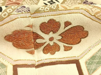 平和屋着物●アンティーク　大正ロマン　色留袖　駒刺繍　扇面貝桶花文　暈し染め　正絹　逸品　AABI9436fy