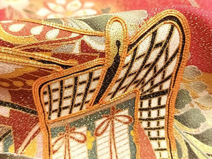 平和屋着物●豪華振袖　駒刺繍　御所車花文　暈し染め　金彩　金通し地　正絹　逸品　AABI9438fy