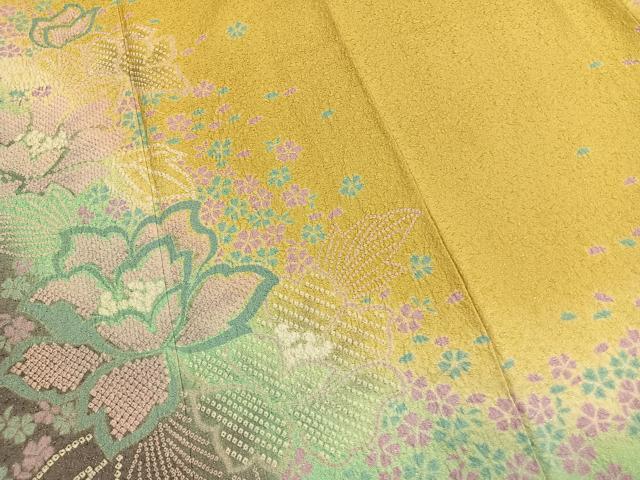 平和屋着物●豪華振袖　舞花文　暈し染め　銀通し地　さが美扱い　正絹　逸品　未使用　AABI9439fy