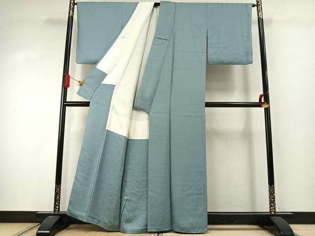 平和屋着物●上質な色無地　草花地紋　秘色色　正絹　逸品　AABI9441fy