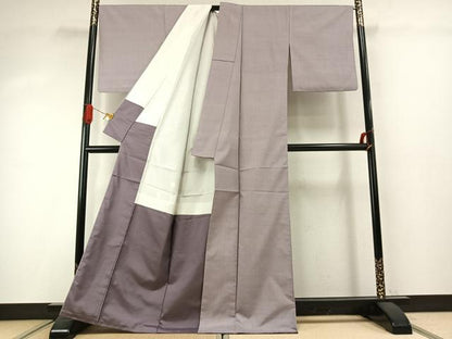 平和屋着物●上質な紬　色無地　牡丹鼠色　正絹　逸品　AABI9442fy