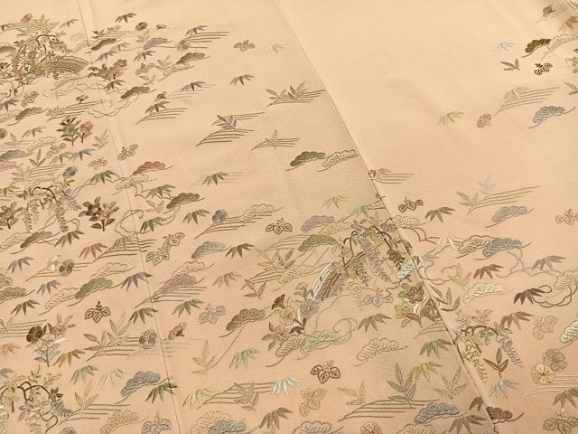 平和屋着物●訪問着　総刺繍　松竹梅　金糸　ロング丈　正絹　逸品　AABI9445fy