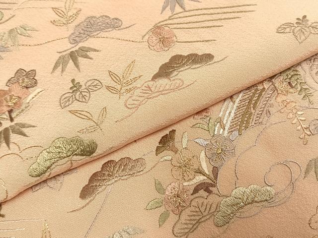 平和屋着物●訪問着　総刺繍　松竹梅　金糸　ロング丈　正絹　逸品　AABI9445fy