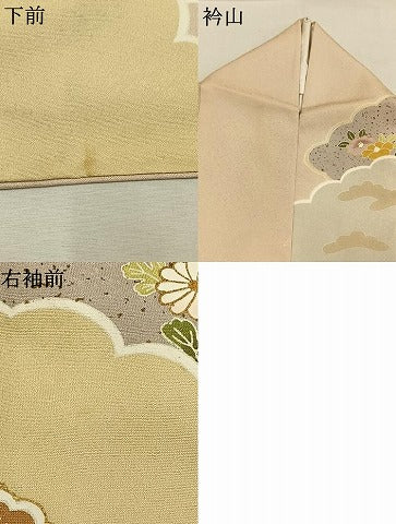 平和屋着物●訪問着　駒刺繍　雲取り花文　金彩　正絹　逸品　AABI9446fy