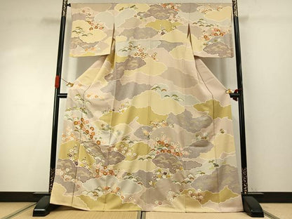 平和屋着物●訪問着　駒刺繍　雲取り花文　金彩　正絹　逸品　AABI9446fy