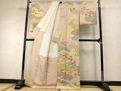 平和屋着物●訪問着　駒刺繍　雲取り花文　金彩　正絹　逸品　AABI9446fy