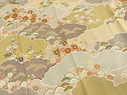 平和屋着物●訪問着　駒刺繍　雲取り花文　金彩　正絹　逸品　AABI9446fy
