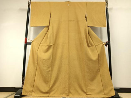 平和屋着物●上質な色無地　墨流し地紋　芥子色　正絹　逸品　未使用　AABI9447fy