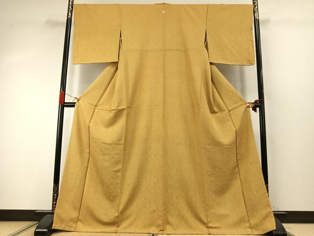 平和屋着物●上質な色無地　墨流し地紋　芥子色　正絹　逸品　未使用　AABI9447fy