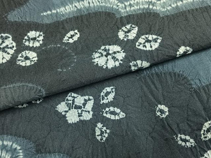 平和屋着物●訪問着　紬地　絞り　藍　型染め　草花文　ロング丈　正絹　逸品　AABI9450fy