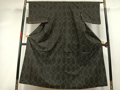 平和屋着物●本場大島紬　一元絣　丸文　反端付き　正絹　逸品　AABI9451fy