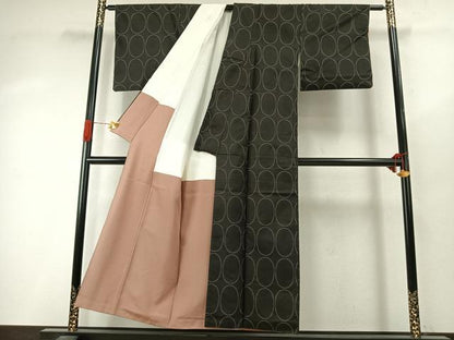 平和屋着物●本場大島紬　一元絣　丸文　反端付き　正絹　逸品　AABI9451fy