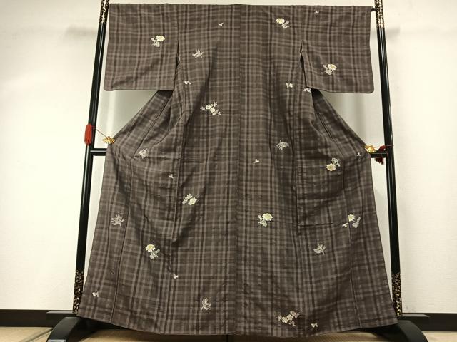 平和屋着物●上質な紬　絞り　草花文　正絹　逸品　AABI9455fy