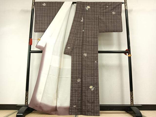 平和屋着物●上質な紬　絞り　草花文　正絹　逸品　AABI9455fy