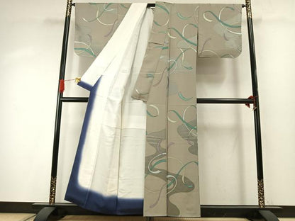 平和屋着物●上質な小紋　地紋起こし　抽象文様　正絹　逸品　未使用　AABI9457fy