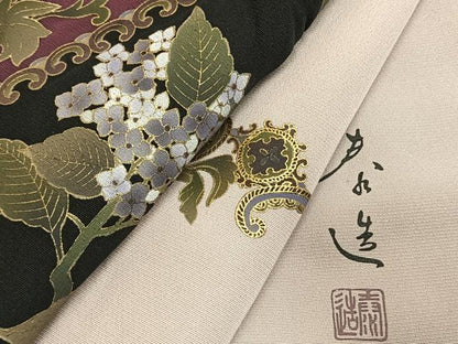 平和屋着物●螺鈿作家　甲斐泰造　訪問着　花唐草文　金彩　正絹　逸品　AABI9459fy
