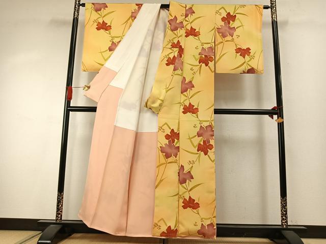 平和屋着物●上質な小紋　地紋起こし　草花文　正絹　逸品　AABI9460fy