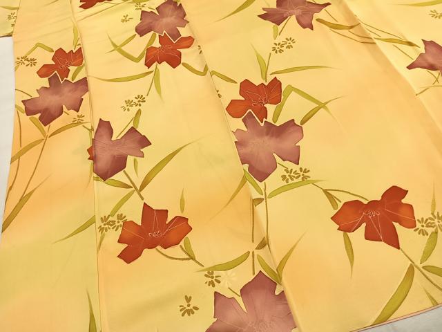 平和屋着物●上質な小紋　地紋起こし　草花文　正絹　逸品　AABI9460fy