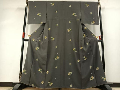 平和屋着物●上質な小紋　銀杏　色紙花文　金彩　正絹　逸品　未使用　AABI9461fy