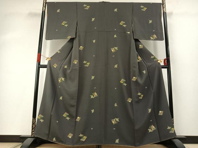 平和屋着物●上質な小紋　銀杏　色紙花文　金彩　正絹　逸品　未使用　AABI9461fy