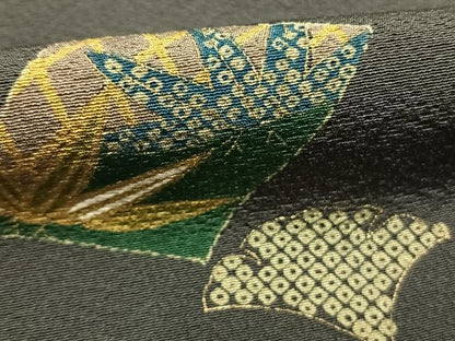 平和屋着物●上質な小紋　銀杏　色紙花文　金彩　正絹　逸品　未使用　AABI9461fy