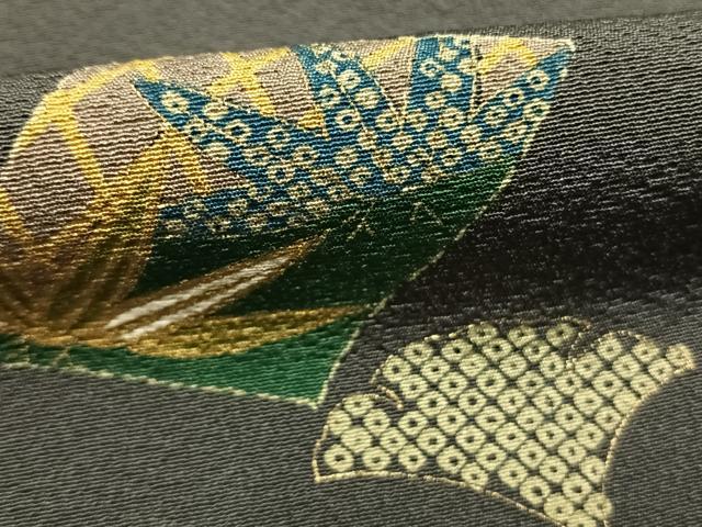 平和屋着物●上質な小紋　銀杏　色紙花文　金彩　正絹　逸品　未使用　AABI9461fy