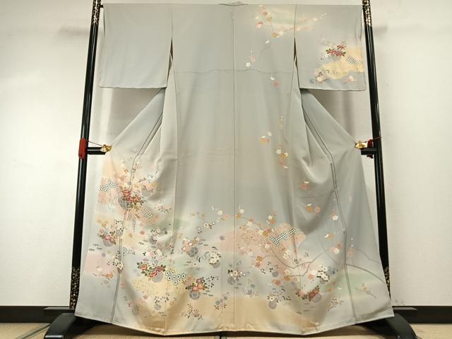 平和屋着物●訪問着　友禅　作家物　草花文　暈し染め　金彩　正絹　逸品　AABI9463fy